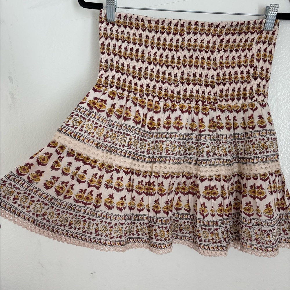 Bell by Alicia Bell Mandy Smocked Waist Mini Skirt - Buta (Flower) Motif Print